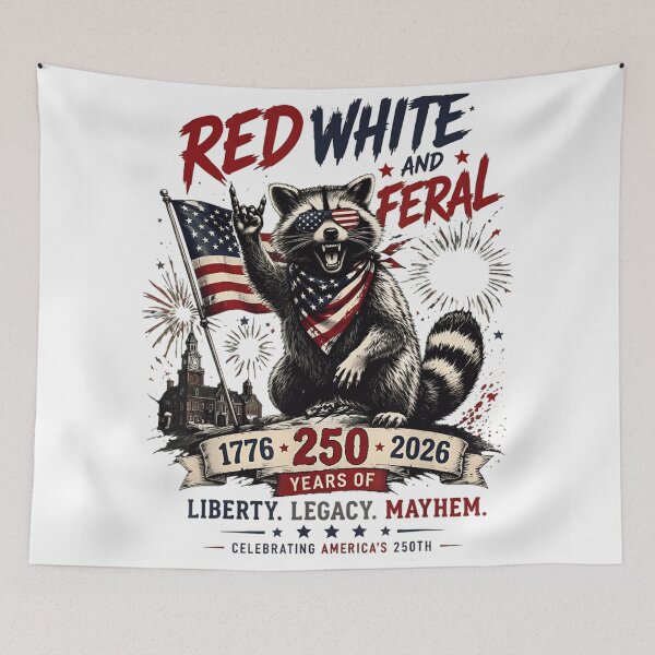 Item preview, America 250th Anniversary Red White And Feral Patriotic Raccoon Mayhem 1776 designed and sold by PhocoNibict.