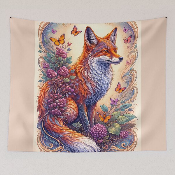 Item preview, Vibrant Fox Among Butterflies designed and sold by cuprum.