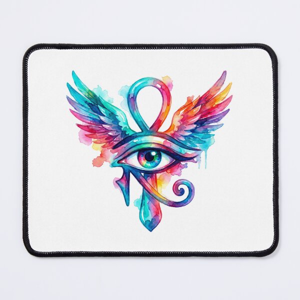Item preview, Mystical Colorful Winged Ankh with Eye of Horus Tattoo designed and sold by GulfSignature.