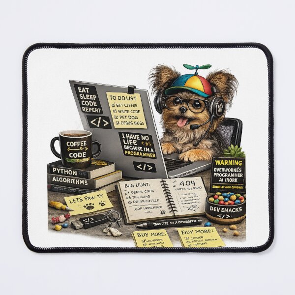 Item preview, Funny Yorkshire Terrier Coding Dog – Realistic Programmer Puppy designed and sold by YamiSociety.