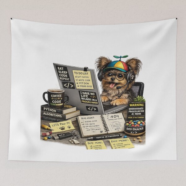 Item preview, Funny Yorkshire Terrier Coding Dog – Realistic Programmer Puppy designed and sold by YamiSociety.