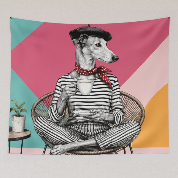 Item preview, Dog sits in chair and enjoys coffee designed and sold by anytka.