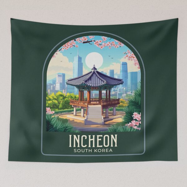 Item preview, Incheon Vintage Travel Illustration designed and sold by HomeLivingCo.