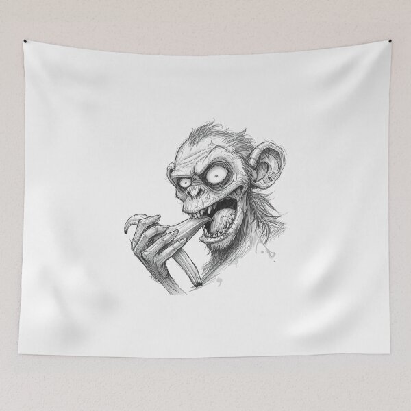 Item preview, Rabid Zombie Monkey Sketch – Dark Horror Creature Art designed and sold by EHdesignShop.
