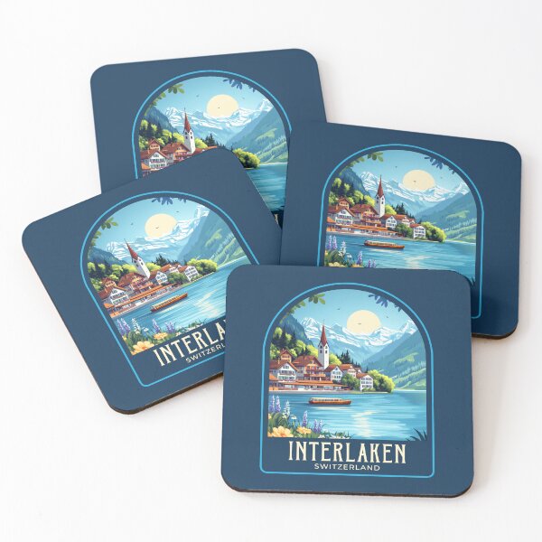 Item preview, Interlaken Vintage Travel Illustration designed and sold by HomeLivingCo.