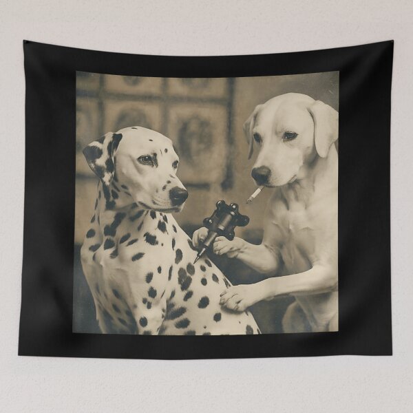 Item preview, Vintage Dogs Tattooing Dalmatian Smoking Cigarette Surreal Retro Photography Art designed and sold by DaphoLatara.