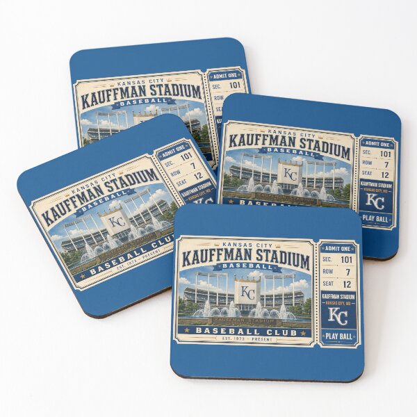 Item preview, Kansas City Kauffman Stadium Vintage Ticket Poster Retro Baseball Stadium Art with Iconic KC Fountains designed and sold by GhostDawgs.
