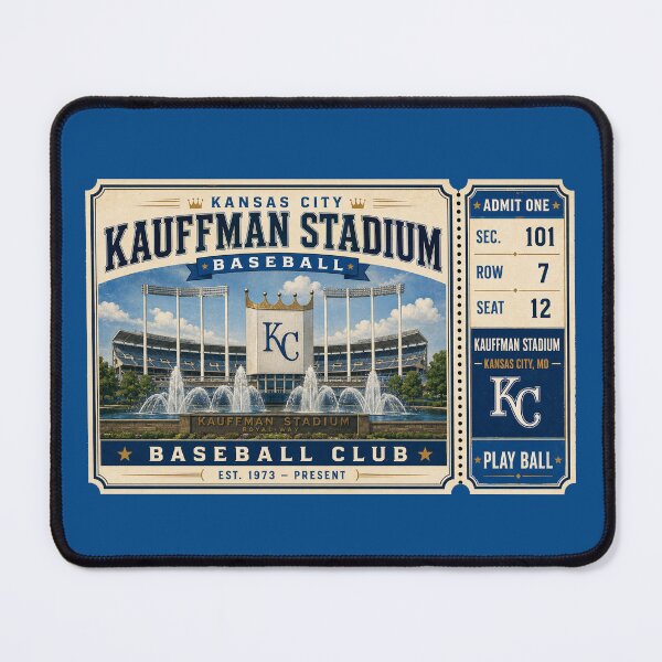 Item preview, Kansas City Kauffman Stadium Vintage Ticket Poster Retro Baseball Stadium Art with Iconic KC Fountains designed and sold by GhostDawgs.