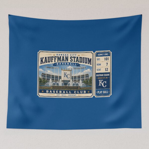 Artikelvorschau, Vintage-Ticketplakat des Kansas City Kauffman Stadiums – Retro-Baseballstadion-Kunst mit den ikonischen KC-Brunnen entworfen und verkauft von GhostDawgs.