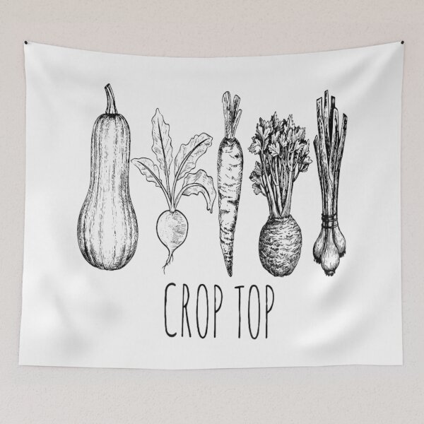 Item preview, Crop Top Funny Vegetable Gardening Harvest Sketch Art For Food Lovers designed and sold by DaphoLatara.