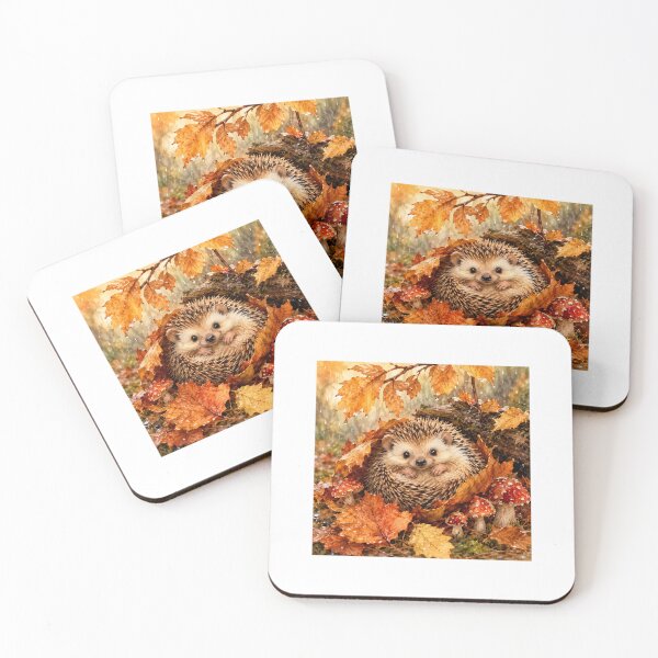 Item preview, Cozy Hedgehog Autumn Leaves Woodland Watercolor designed and sold by NoxAngelus82.