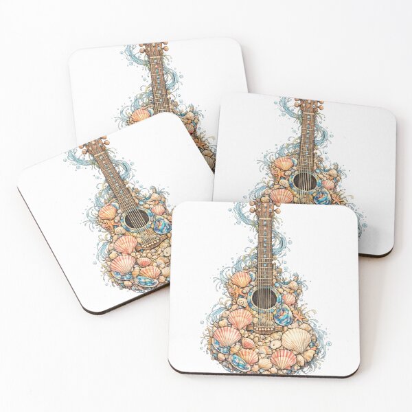 Item preview, Seashell Guitar Fantasy T-Shirt Design | Ocean Shell Art Illustration designed and sold by XxZainStylexX.