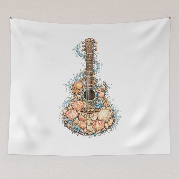 Item preview, Seashell Guitar Fantasy T-Shirt Design | Ocean Shell Art Illustration designed and sold by XxZainStylexX.