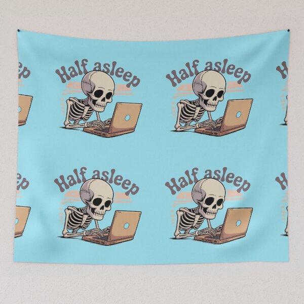 Item preview, Half Asleep Skeleton Programmer Funny Coding Halloween T-Shirt designed and sold by Raw Tigers.
