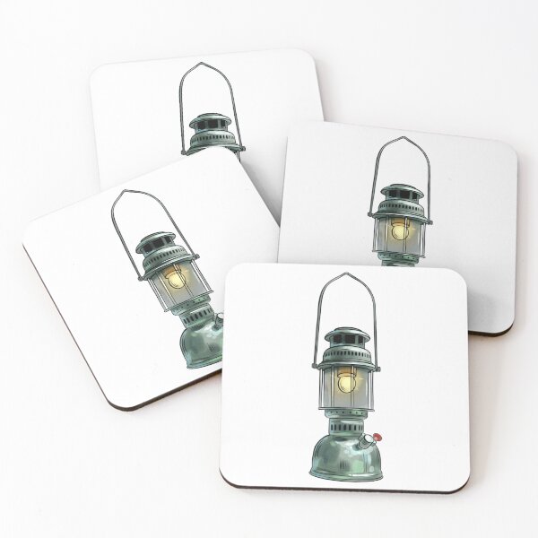 Item preview, Light shines from a green vintage oil lantern with a handle hanging from the top in a simple setting designed and sold by Ms. Iryna.