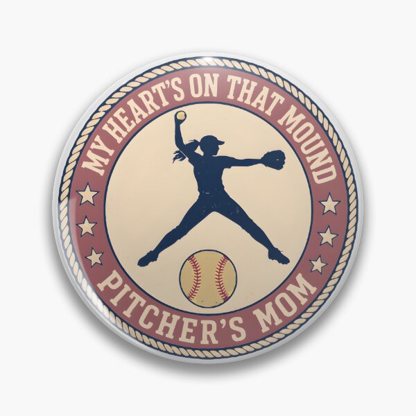 Item preview, Title My Heart's On That Mound Pitcher's Mom Softball Vintage Badge T-Shirt Sticker designed and sold by PoDYecko.