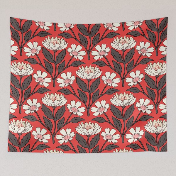 Item preview, Wildflower bouquet floral pattern in red and off-white designed and sold by Jennifer Ladd.