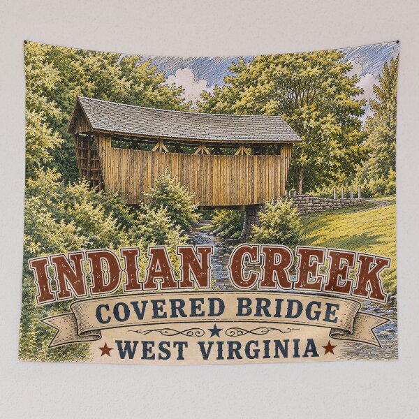 Item preview, Indian Creek Covered Bridge rustic designed and sold by gotucoveredart.