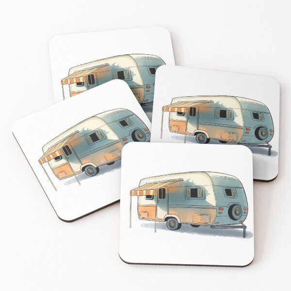 Item preview, Vintage caravan with awning parked under a tree in a sunny outdoor setting designed and sold by Ms. Iryna.