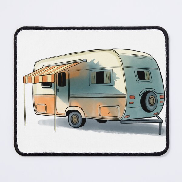 Item preview, Vintage caravan with awning parked under a tree in a sunny outdoor setting designed and sold by Ms. Iryna.