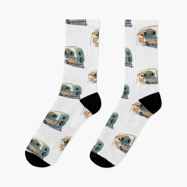 Item preview, Vintage caravan with awning parked under a tree in a sunny outdoor setting designed and sold by Ms. Iryna.