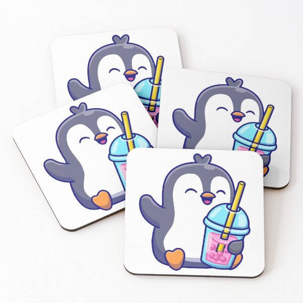 Item preview, Happy Penguin Drinking Strawberry Boba Tea designed and sold by sdbienv.