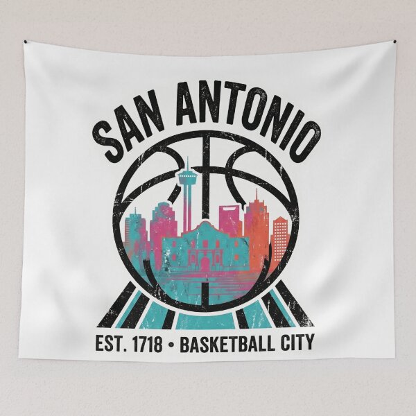 Item preview, San Antonio Basketball City Skyline Retro Vintage 1718 Texas Hoops designed and sold by Basma Designs | Funny Shirts, Stickers & Mugs.