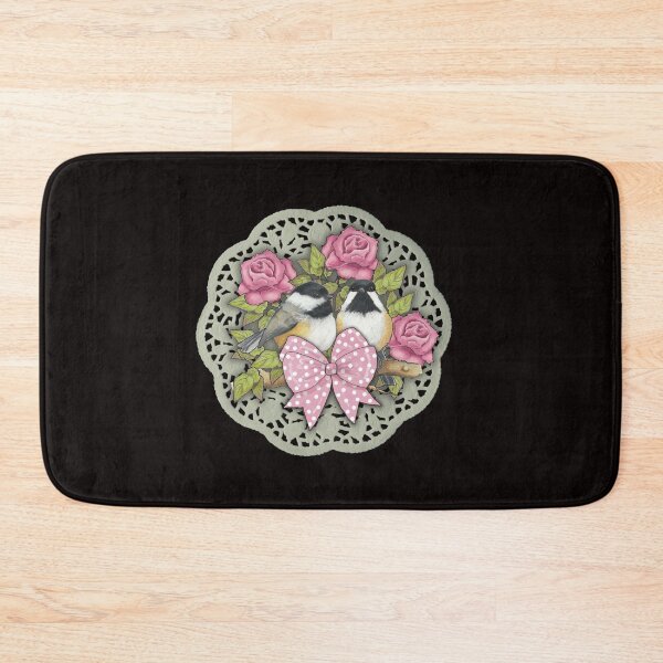Item preview, Chickadees with Roses and Bow on Lace Doily Background designed and sold by JoyfulWhimsy.