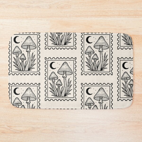 Item preview, Vintage Mushroom Postage Stamp - Mystical Moon & Fungi Linocut Art designed and sold by AliAltinelArt.