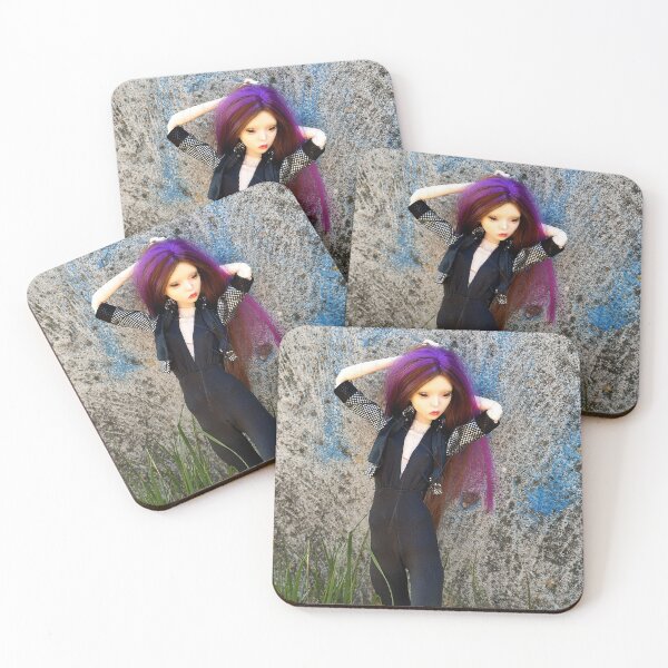Item preview, A gothic doll with purple hair is standing against a stone wall covered in graffiti designed and sold by Lenasminiland.