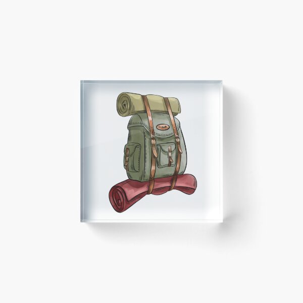 Item preview, Backpack with rolled mat resting on top during an outdoor adventure preparation designed and sold by Ms. Iryna.