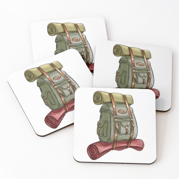 Item preview, Backpack with rolled mat resting on top during an outdoor adventure preparation designed and sold by Ms. Iryna.