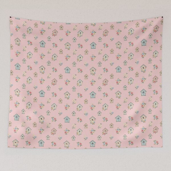 Item preview, Cute Birdhouse Floral Pattern Soft Pink Vintage Cottage Design designed and sold by CreatedbyKandJ.
