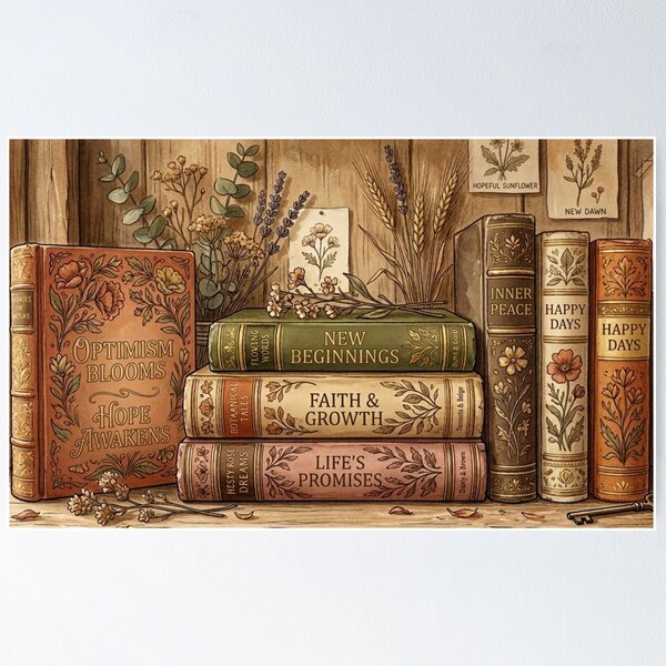 Item preview, ‏flowery books Vintage Botanical Library of Hope and Growth designed and sold by Modern-Heritage.