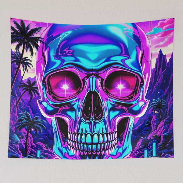 Item preview, Vaporwave skull neon dreams of the retro future designed and sold by WonderPiks.