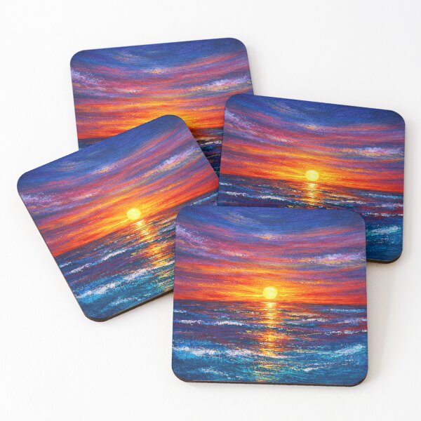 Item preview, Colorful Ocean Sunset Painting, Vibrant Seascape Art, Dramatic Sky Reflection, Coastal Wall Art, Modern Landscape designed and sold by TheSlowShore.