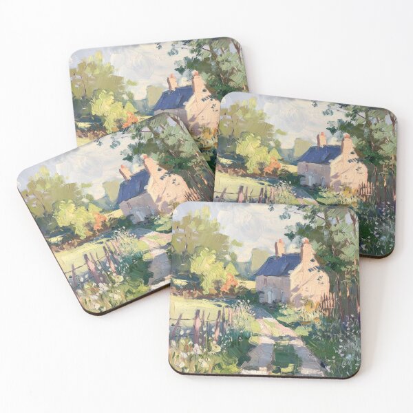 Item preview, French Stone Cottage Path Painting | Vintage Countryside Wall Art designed and sold by CARRAANN.