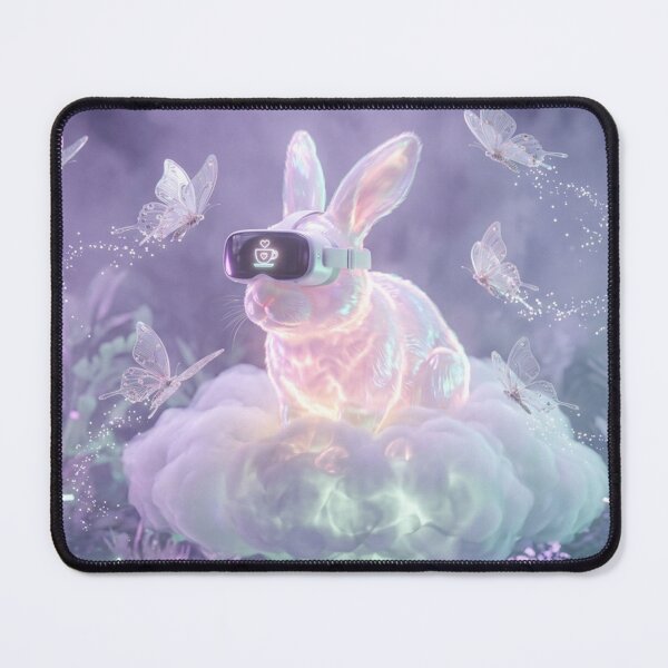 Item preview, Cyberpunk Holographic Bunny in VR Headset - Future Metaverse Art designed and sold by lovelistivkaa.