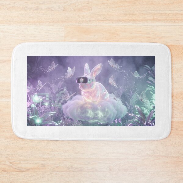 Item preview, Cyberpunk Holographic Bunny in VR Headset - Future Metaverse Art designed and sold by lovelistivkaa.
