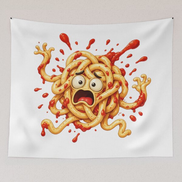 Item preview, Crazy Spaghetti Monster Sauce Splatter Cartoon designed and sold by jgvisualarts.