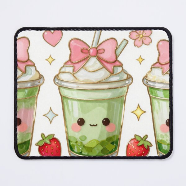 Item preview, Kawaii Matcha Bubble Tea Mug | Heart Handle I Pastel Strawberry Boba Drink Cup I Kawaii Stained Glass Art Print I Cottagecore Matcha Lover designed and sold by StrawberryStudio.