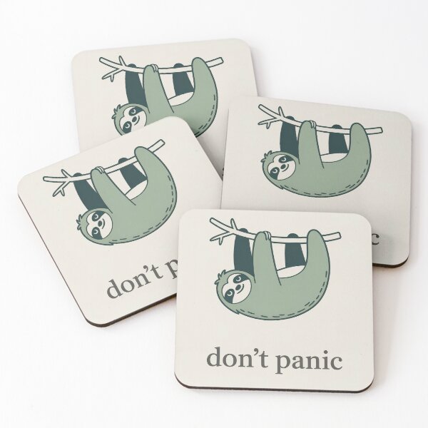 Item preview, Sloth on a branch and the text “Don’t panic” designed and sold by GiriaGallery.