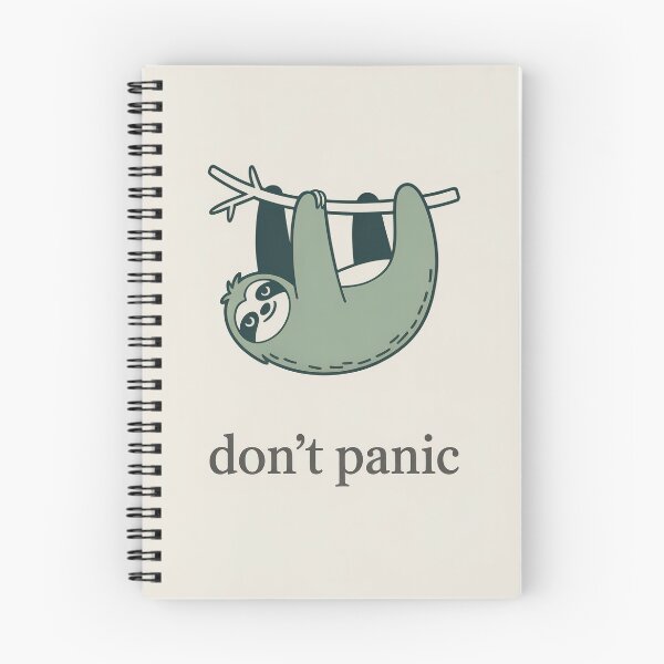 Item preview, Sloth on a branch and the text “Don’t panic” designed and sold by GiriaGallery.