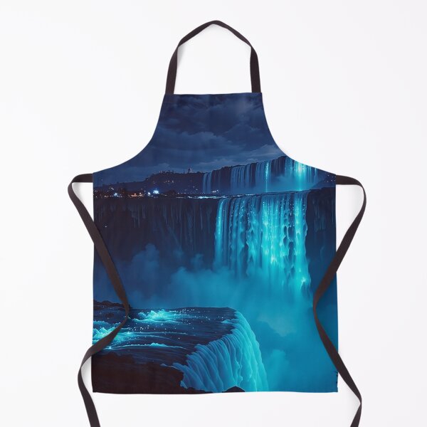 Item preview, Glowing Blue Waterfall Wall Art, Fantasy Night Landscape Print designed and sold by BeautifulVirtues.