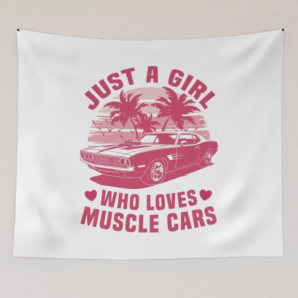 Item preview, Just a Girl Who Loves Muscle Cars - Vintage Pink Sunset & Palm Trees designed and sold by Dmetalx Art Apparel.