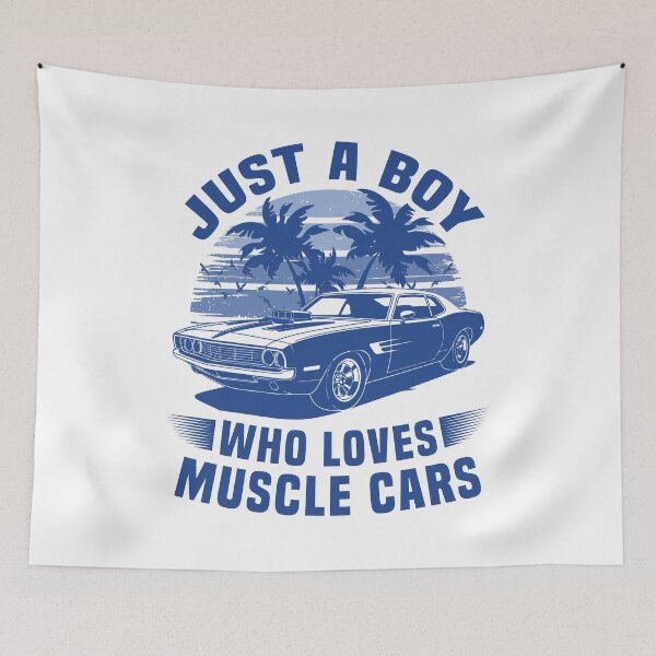 Item preview, Just a Boy Who Loves Muscle Cars - Vintage Blue Sunset Retro Design designed and sold by Dmetalx Art Apparel.