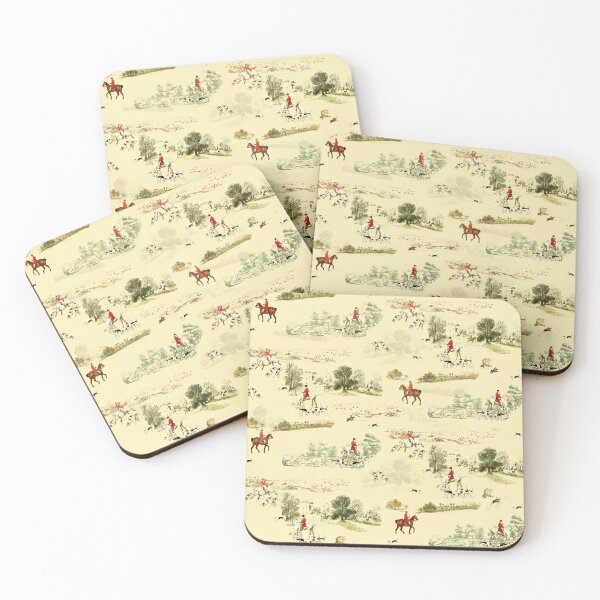Item preview, Vintage English Country Hunting Horse Riders Hounds Beige designed and sold by tanjica.