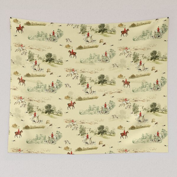 Item preview, Vintage English Country Hunting Horse Riders Hounds Beige designed and sold by tanjica.