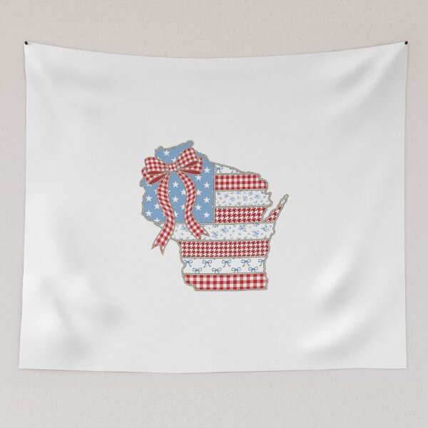 Item preview, Cute Patriotic Wisconsin Map with Red Gingham Bow designed and sold by Paper Drip.