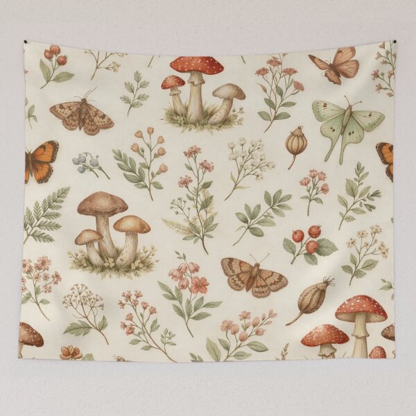 Item preview, Cottagecore Mushroom Botanical Pattern designed and sold by ArtDesignRemix.